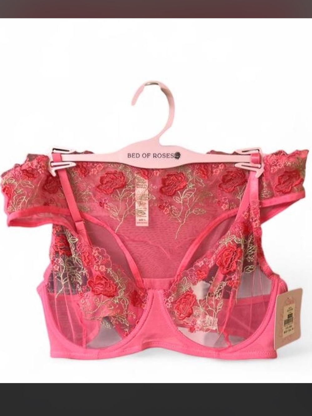NWT Pink Floral Sheer Mesh Bra & Panty Set.